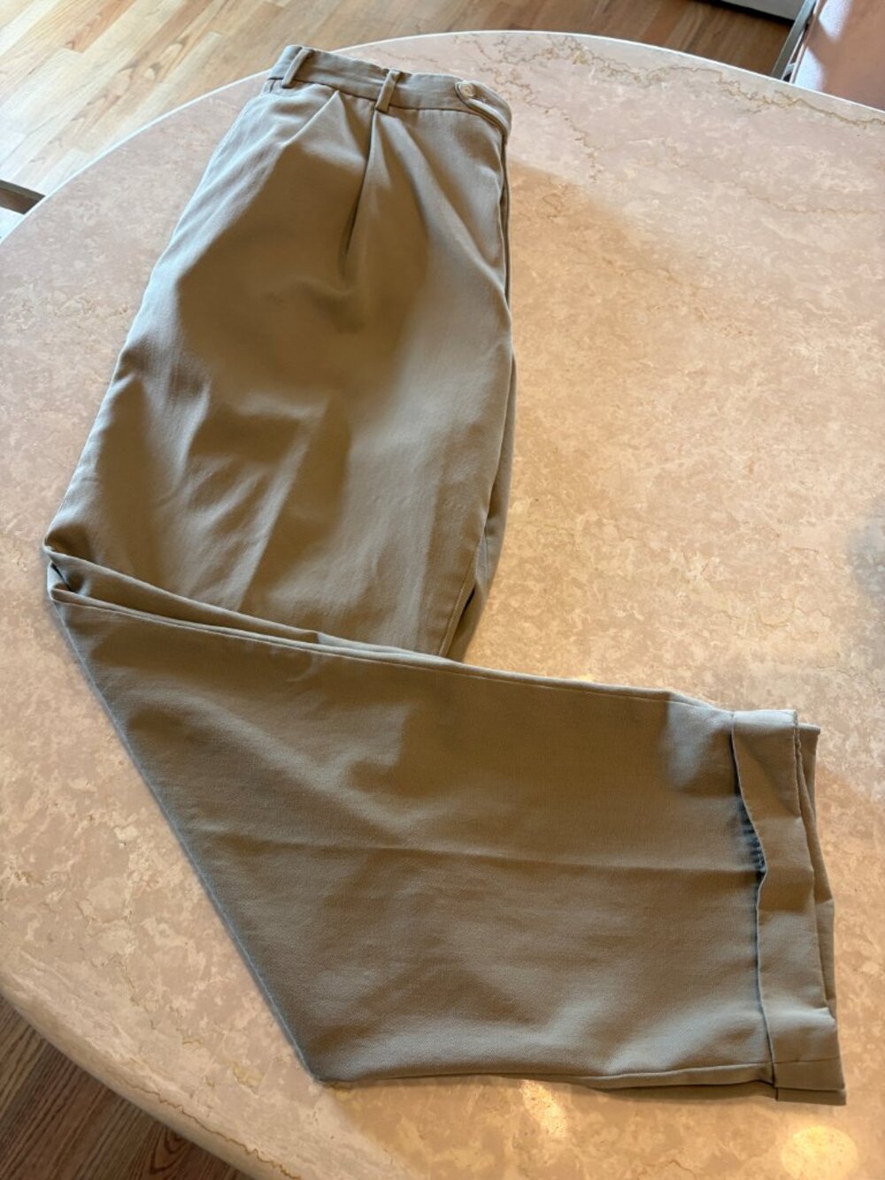 Vintage Wool Grandpa Trousers 35xR Beige Tan Pleated Dress Pants Made in USA